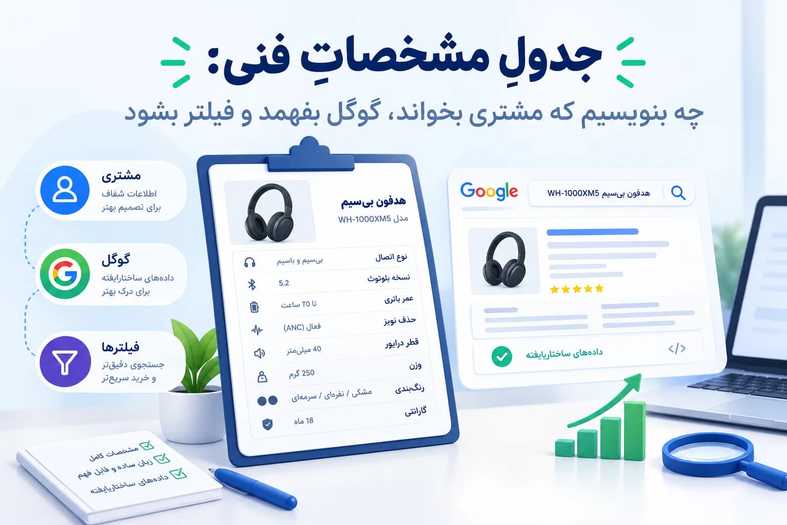 جدولِ مشخصاتِ فنی: چه بنویسیم که مشتری بخواند، گوگل بفهمد و فیلتر بشود