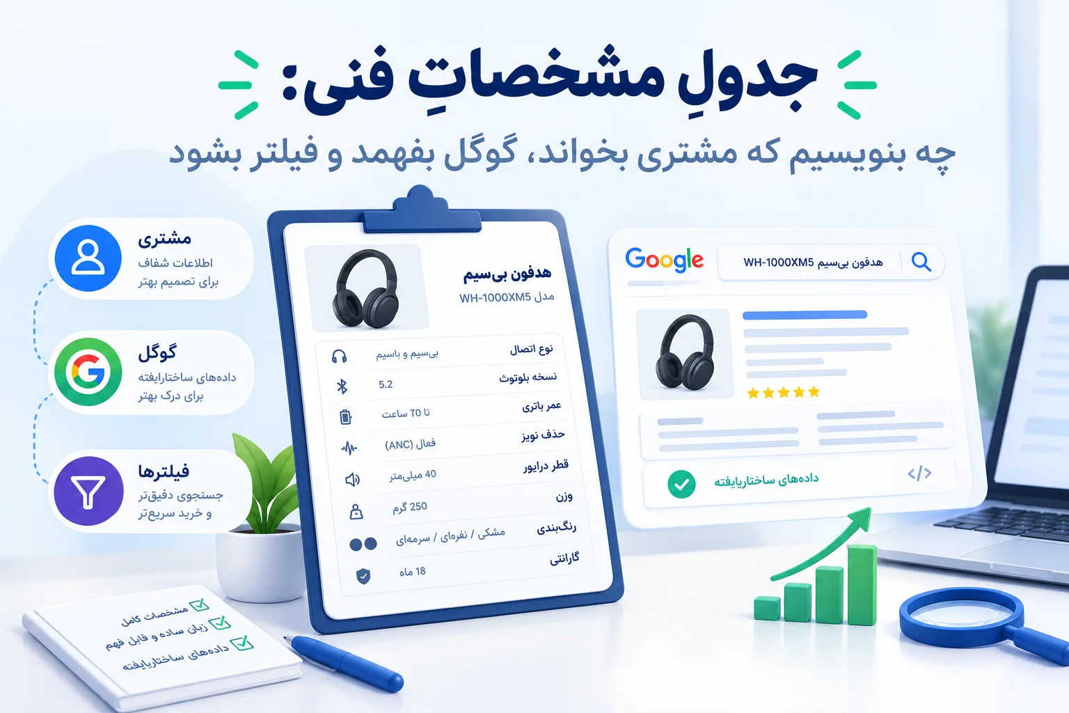 جدولِ مشخصاتِ فنی: چه بنویسیم که مشتری بخواند، گوگل بفهمد و فیلتر بشود